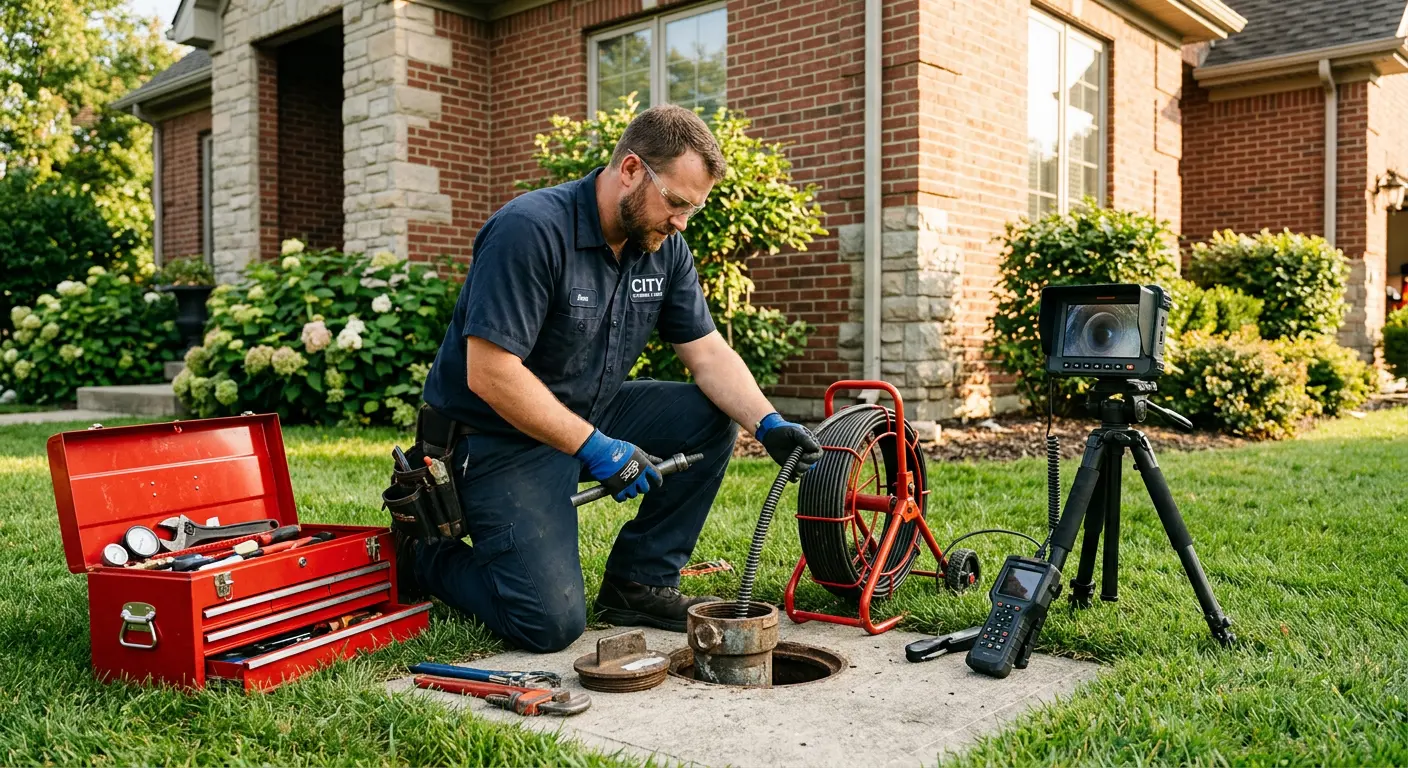 Sewer specialist with camera equipment servicing a cleanout in Valley