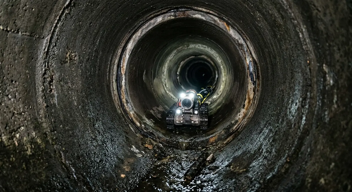 Robotic sewer camera inspecting pipe interior for Sewer Line Cleaning in Valley